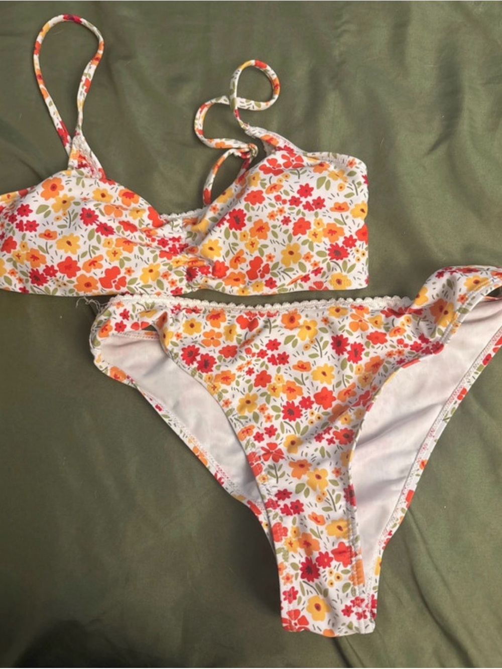 SHEIN Floral Print Yellow Orange Red Bikini Set